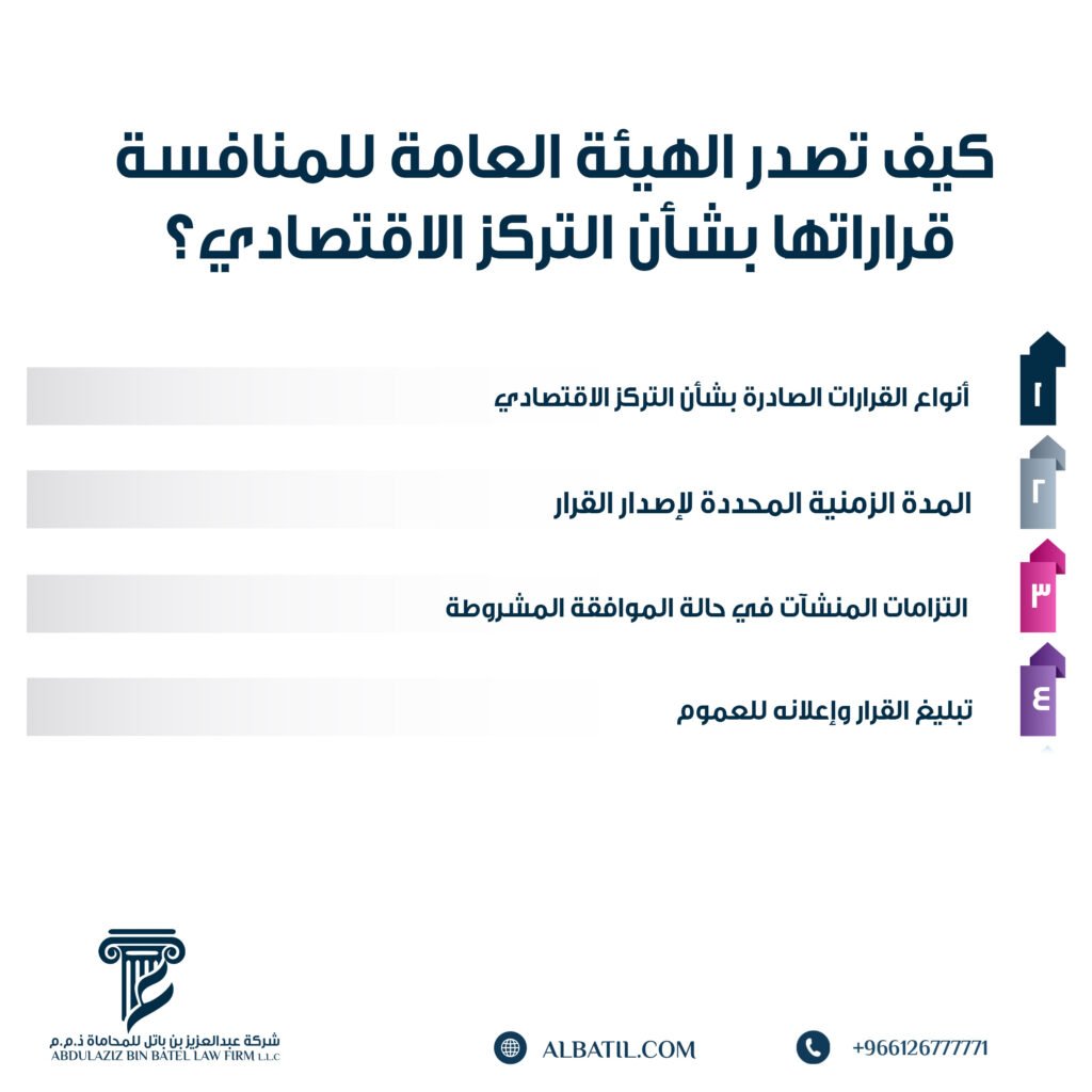 كيف تصدر الهيئة العامة للمنافسة قراراتها بشأن التركز الاقتصادي؟