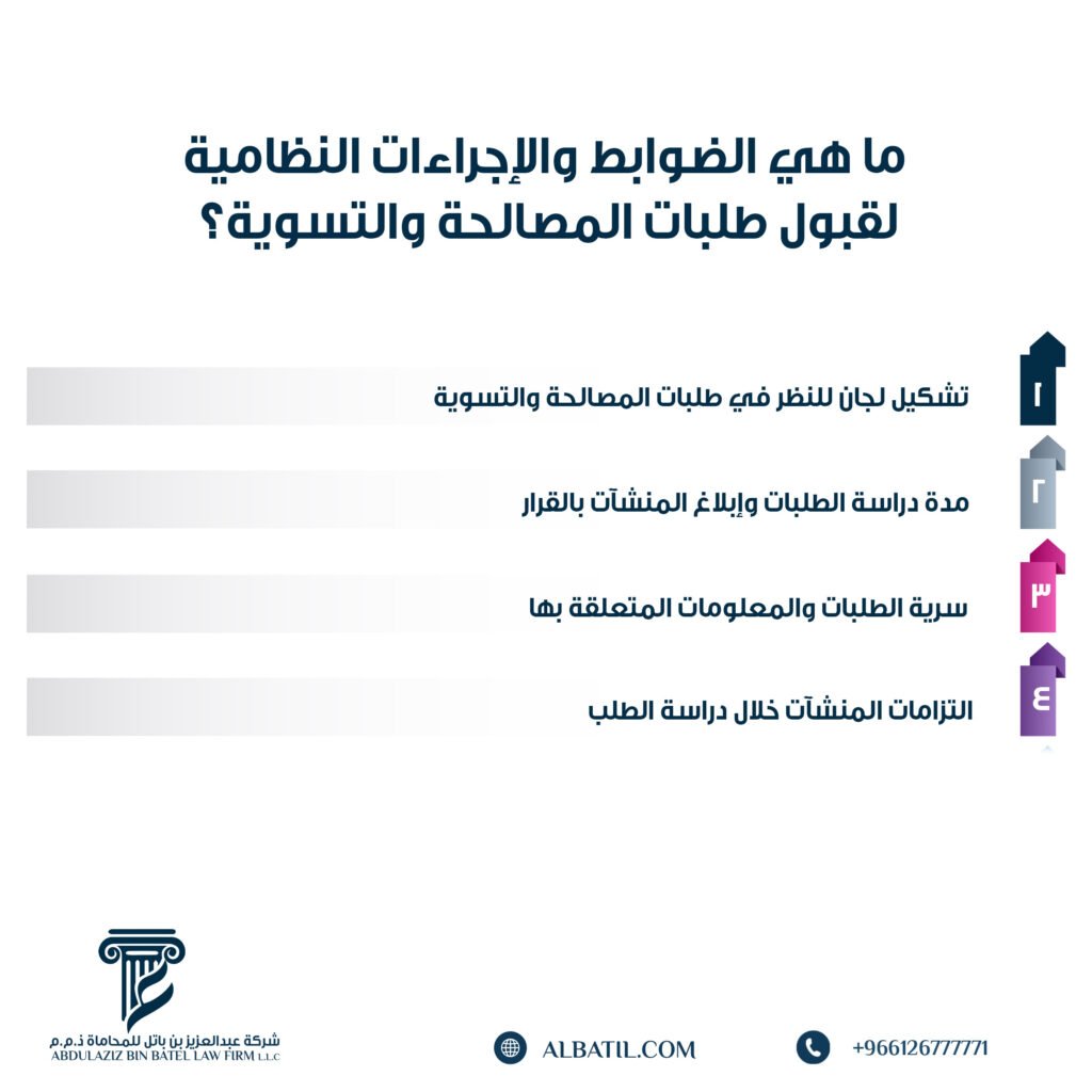 ما هي الضوابط والإجراءات النظامية لقبول طلبات المصالحة والتسوية؟